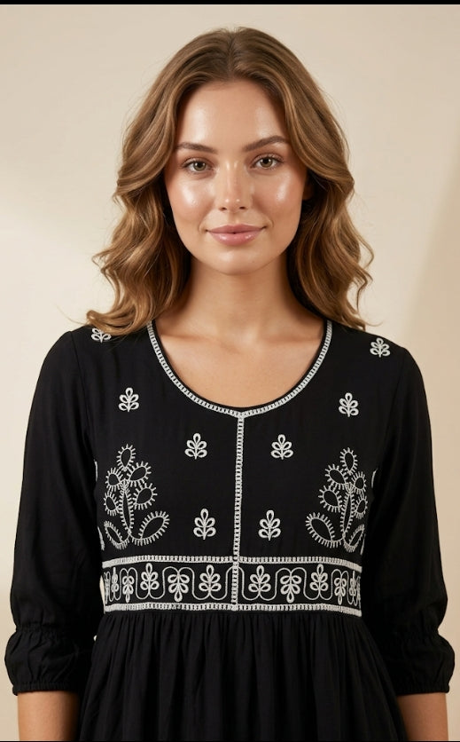 Midnight Contrast Floral Kurti