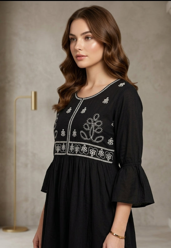 Midnight Contrast Floral Kurti